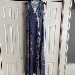 Slate Blue and Gold Women's Geode Maxi Dress NWT S